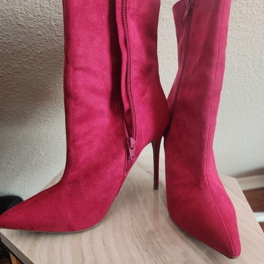 Magenta suede booties